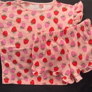 Strawberry Print Kids Pajama Set - Pink